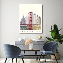 «Сан-Франциско: Мосты и горизонты города мечты» в интерьере современной гостиной над комодом