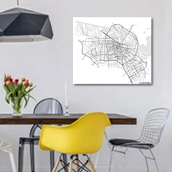 «План города Амстердам, Нидерланды, в белом цвете» в интерьере столовой в скандинавском стиле с яркими деталями