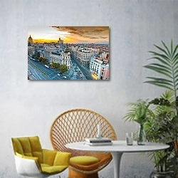 «Испания. Мадрид. Панорамный вид» в интерьере современной гостиной с желтым креслом