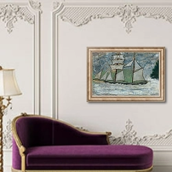 «A Sailing Ship,» в интерьере в классическом стиле над банкеткой