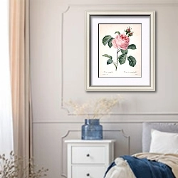 «Роза столистная» в интерьере спальни в стиле прованс с синими деталями