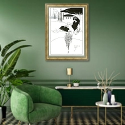 «The Kiss of Judas, 1893» в интерьере гостиной в зеленых тонах