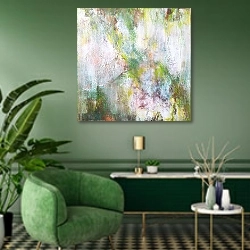 «Предчувствие весны» в интерьере гостиной в зеленых тонах