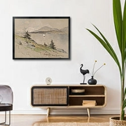 «Newport Mountain from Bald Porcupine» в интерьере комнаты в стиле ретро над тумбой