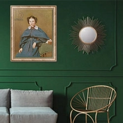 «Portrait of Madame Baudot, the Artist's Niece, 1837» в интерьере классической гостиной с зеленой стеной над диваном