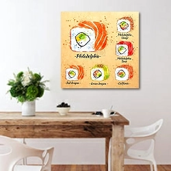 «Роллы Урамаки» в интерьере кухни с деревянным столом