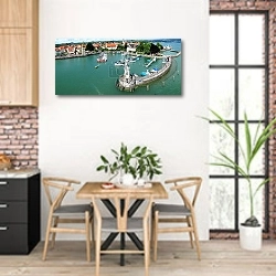 «Германия. Линдау 4» в интерьере кухни с кирпичными стенами над столом