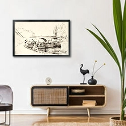 «Saint Michel Bridge in Paris» в интерьере комнаты в стиле ретро над тумбой