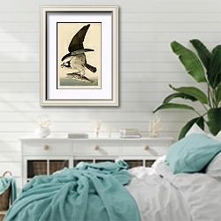 «Fish Hawk or Osprey» в интерьере спальни в стиле прованс с голубыми деталями