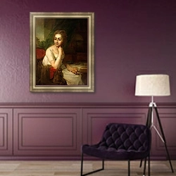 «Портрет неизвестной с циркулем в руке и с лежащим на столике фрейлинским шифром» в интерьере в классическом стиле в фиолетовых тонах