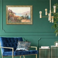 «Гора Макинтош, озеро Вакатипу, Отаго» в интерьере в классическом стиле с зеленой стеной