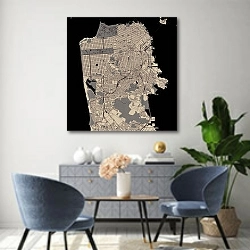 «Карта волшебного Сан-Франциско: лабиринты города на берегу залива» в интерьере современной гостиной над комодом