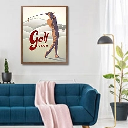 «Гольф 15» в интерьере современной гостиной над синим диваном