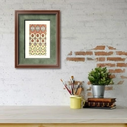 «Persian Designs for Textile Fabrics…» в интерьере кабинета с кирпичными стенами над письменным столом