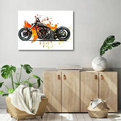 «Artistic stylized motorcycle racer in motion. illustration» в интерьере современной комнаты над комодом