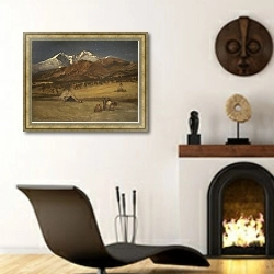 «Индейский лагерь – Вечер» в интерьере гостиной в этническом стиле над камином