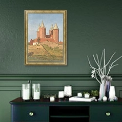 «Kalundborg Church» в интерьере прихожей в зеленых тонах над комодом