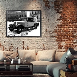 «?koda 633 Cabriolet '1931–33» в интерьере гостиной в стиле лофт с кирпичной стеной