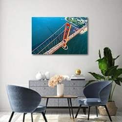 «Золотые врата Сан-Франциско: Взгляд с высоты» в интерьере современной гостиной над комодом