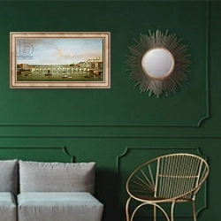 «Westminster Bridge 1» в интерьере классической гостиной с зеленой стеной над диваном