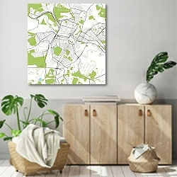 «Тула: Лабиринты улиц и зелени» в интерьере современной комнаты над комодом