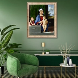 «Дева Мария и младенец со Свтым Джоном» в интерьере гостиной в зеленых тонах