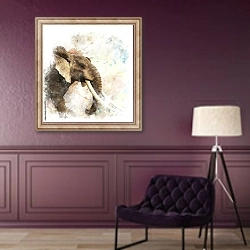 «Акварельный портрет слона» в интерьере в классическом стиле в фиолетовых тонах
