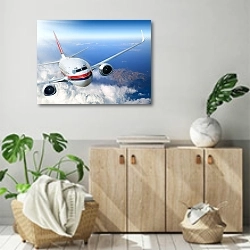 «Поворачивающий самолет» в интерьере современной комнаты над комодом