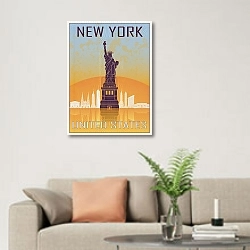 «Сияние свободы: Нью-Йорк, Статуя Свободы» в интерьере современной светлой гостиной над диваном