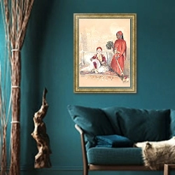 «Iskander Bey and his Servant» в интерьере зеленой гостиной в этническом стиле над диваном