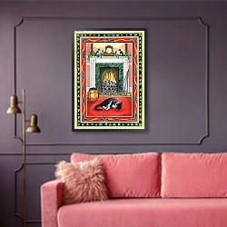 «Christmas Fire» в интерьере гостиной с розовым диваном