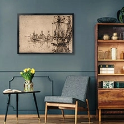 «Port of Fécamp» в интерьере гостиной в стиле ретро в серых тонах