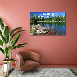 «Черногория. Национальный парк Проклетие 2» в интерьере современной гостиной в розовых тонах