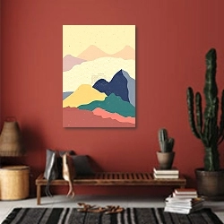 «Abstract contemporary. mountain landscape» в интерьере прихожей в этническом стиле с красной стеной