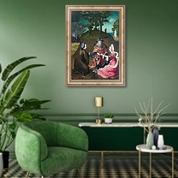 «Дочери Лота наливающие вино для отца» в интерьере гостиной в зеленых тонах