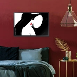 «Женщина в шляпе 3» в интерьере спальни с акцентной стеной