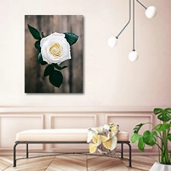 «Белая роза на деревянном столе» в интерьере современной прихожей в розовых тонах