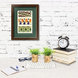 «Портфолио с абстрактными рисунками, стр.25» в интерьере кабинета с белой кирпичной стеной