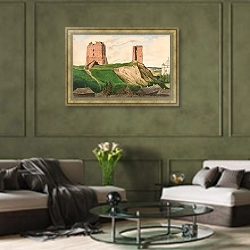 «Ruins of the Nowogródek [Navahrudak] Castle» в интерьере гостиной в оливковых тонах