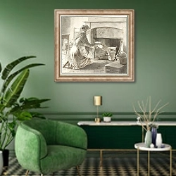 «Maden Tilberedes – Eckersbergs værtinde i Paris» в интерьере гостиной в зеленых тонах