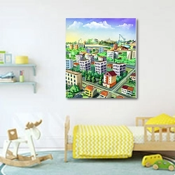 « Городской пейзаж» в интерьере детской комнаты для мальчика с игрушками