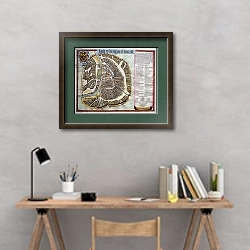 «Moscow, second volume, title page of Part I, from Atlas Maior, atlas in 11 volumes, by Joan Blaeu, copper engraving, 57.5x39 cm, Amsterdam, 1662, 17th century» в интерьере кабинета с серыми стенами над столом