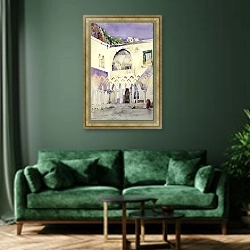 «Courtyard, Capucine Monastery, Amalfi» в интерьере зеленой гостиной над диваном