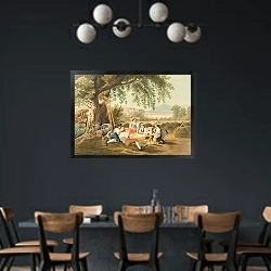 «Le repas champetre. Costumes de Lucerne» в интерьере столовой с черными стенами