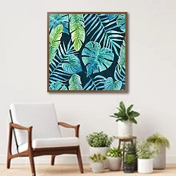 «Тропические листья 3» в интерьере современной комнаты над креслом