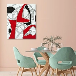 «Красно-черная абстракция» в интерьере современной столовой в пастельных тонах