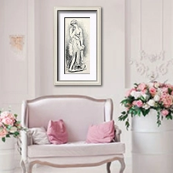 «Broken Jug, marble statue sculpted by Carlier. Published on L'Illustration, Journal Universel, Paris» в интерьере гостиной в стиле прованс над диваном