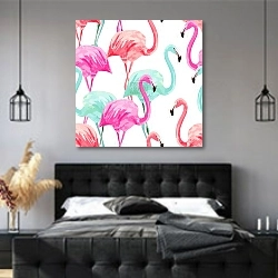 «Фламинго» в интерьере современной спальни с черной кроватью