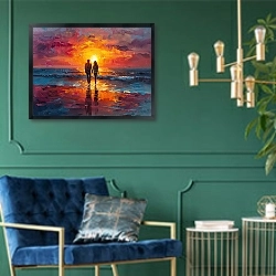 «Dance of shadows on the sand» в интерьере в классическом стиле с зеленой стеной