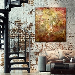 «Ржавая гранж-текстура» в интерьере двухярусной гостиной в стиле лофт с кирпичной стеной